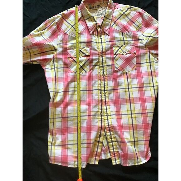 Hollister Mens XL Pink Windowpane Plaid Pearl Snaps Rancher Pockets Western - Picture 4 of 7